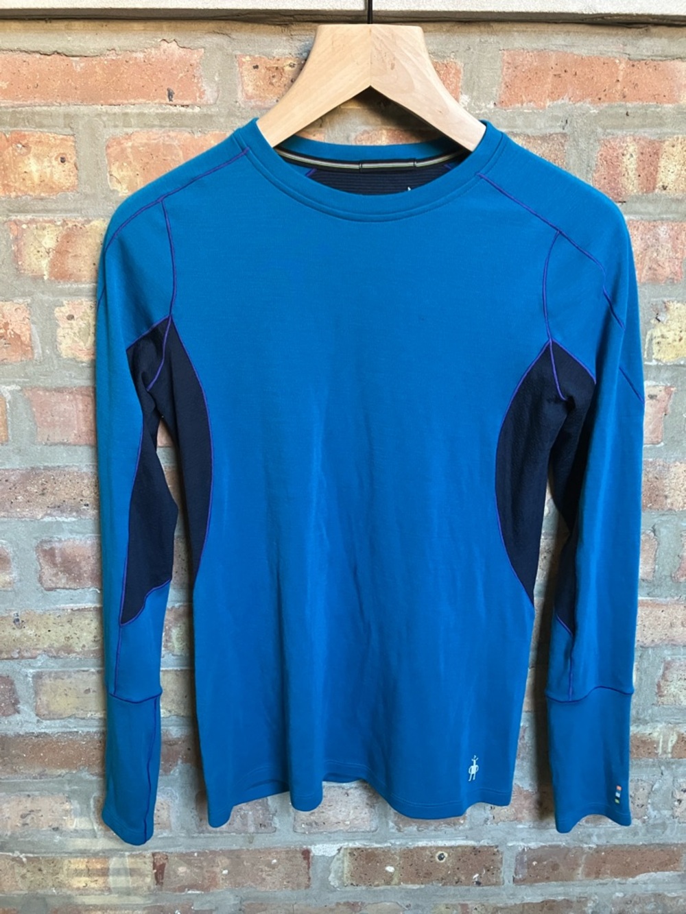 Smartwool Women’s Blue Long Sleeve Base Layer Tee with Black Panels